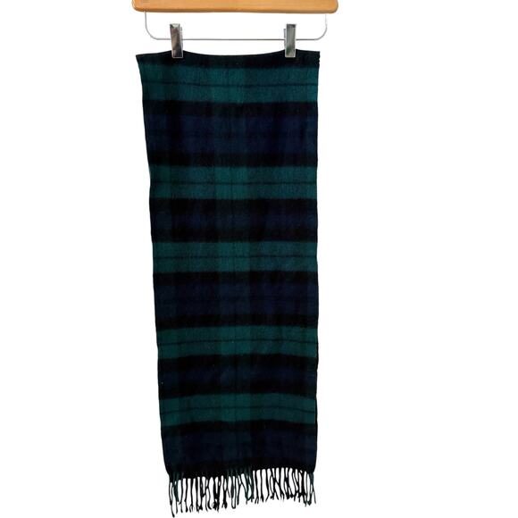 Pringle of Scotland 100% Cashmere Fringed Scarf Black Watch Plaid - Picture 1 of 7